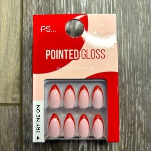 Pointed Gloss Pink Almond-Shaped Red French Tipped Press-On Nails